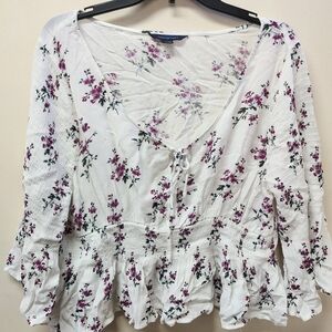American Eagle Outfitters Floral Peplum Tie-Front Top by